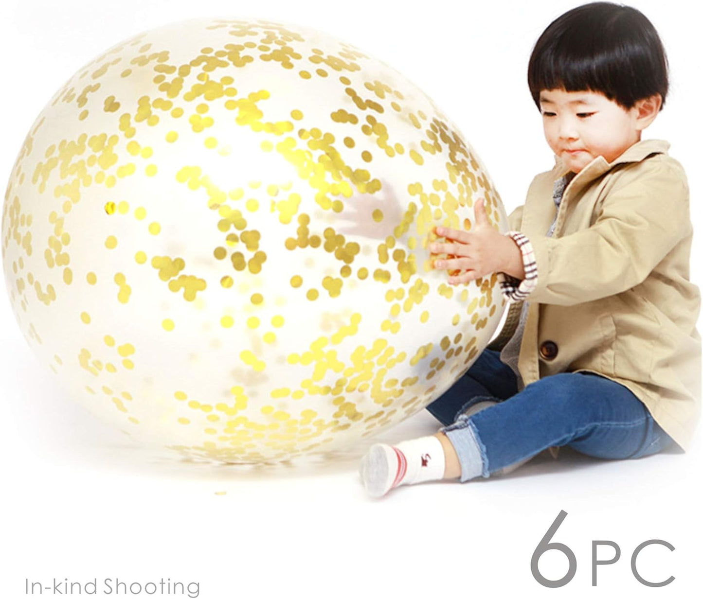 36 Inch Jumbo Confetti Balloons, Giant Latex Balloon with Gold Confetti (Premium Helium Quality) Pkg/6 Latex glitter balloons for Party/Birthdays/Wedding/Festivals Christmas and Event Decorations