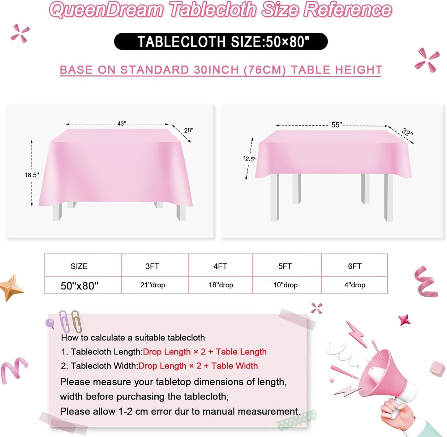 QueenDream Sparkly Sequin Tablecloth - Pink Table Cloth 50x80 Inches Rectangle Table Overlay Fabric for Birthday Parties Baby Shower Decoration