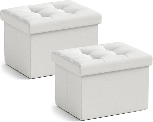 Ornavo Home Small Storage Ottoman, Foldable Collapsible Rectangle Linen Ottoman by OrnavoHome