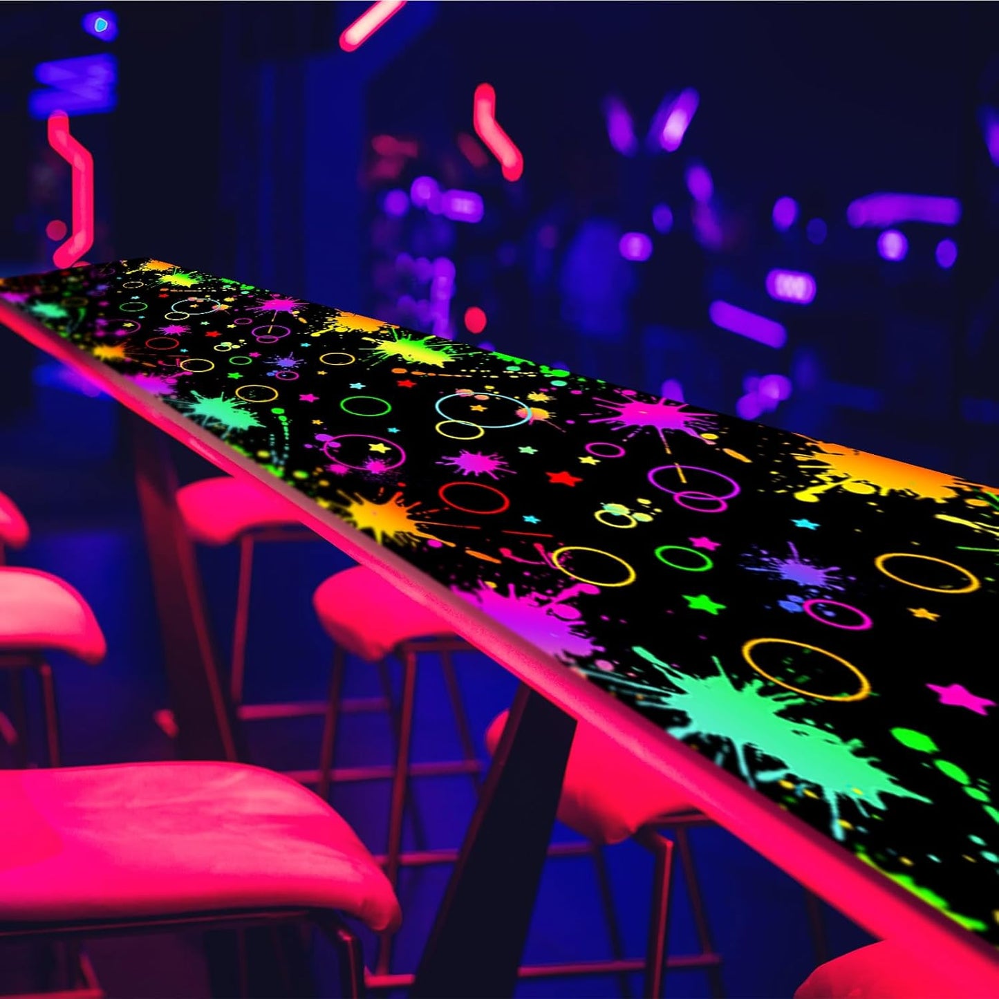 Haull 118 x 39 Inch Neon Light up Dance Floor Glow in The Dark Runner UV Reactive Blacklight Floor Aisle Runner Decor Wall Props for 80s 90s Neon Birthday Party Decorations(Gradient Ink)