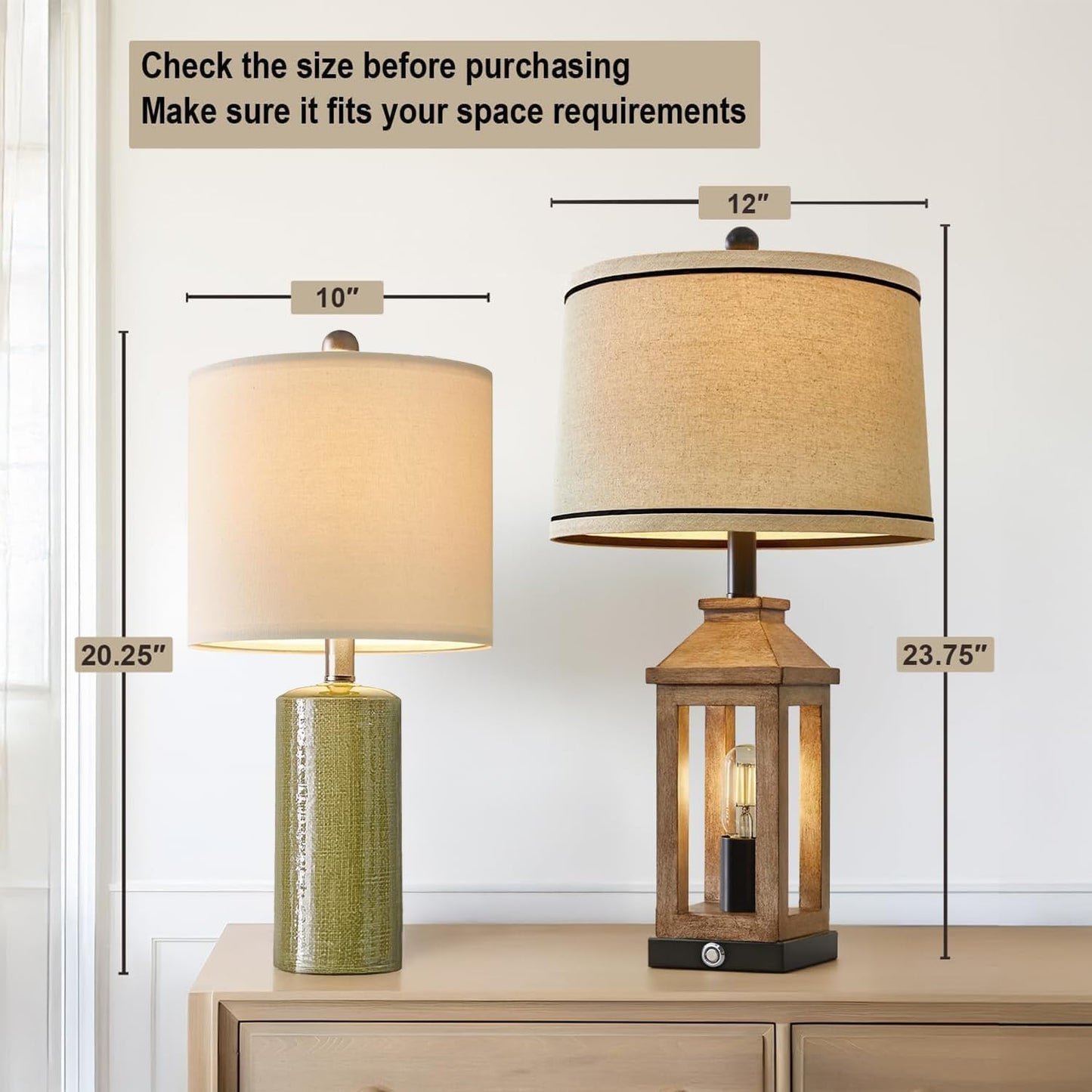 20.25" Small Single Table Lamp for Bedroom Modern Ceramic Nightstand Lamp Farmhouse Bedside Lamp Boho Living Room End Side Table Lamp, Green