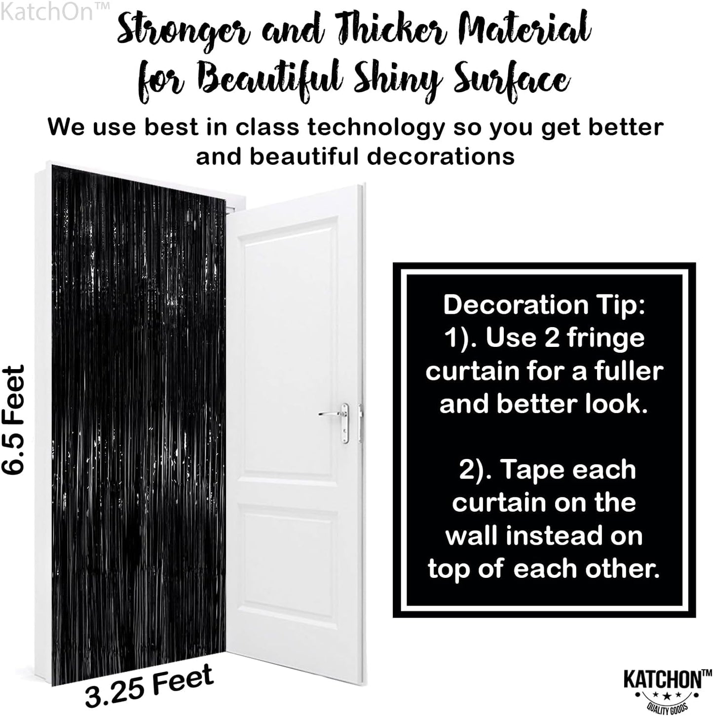 KatchOn Large Black Fringe Backdrop - Pack of 2 | Black Streamers for Halloween Party Decorations | Tinsel Backdrop for Wedding, Anniversary, Engagement, Birthday, Bachelorette Party Decorations
