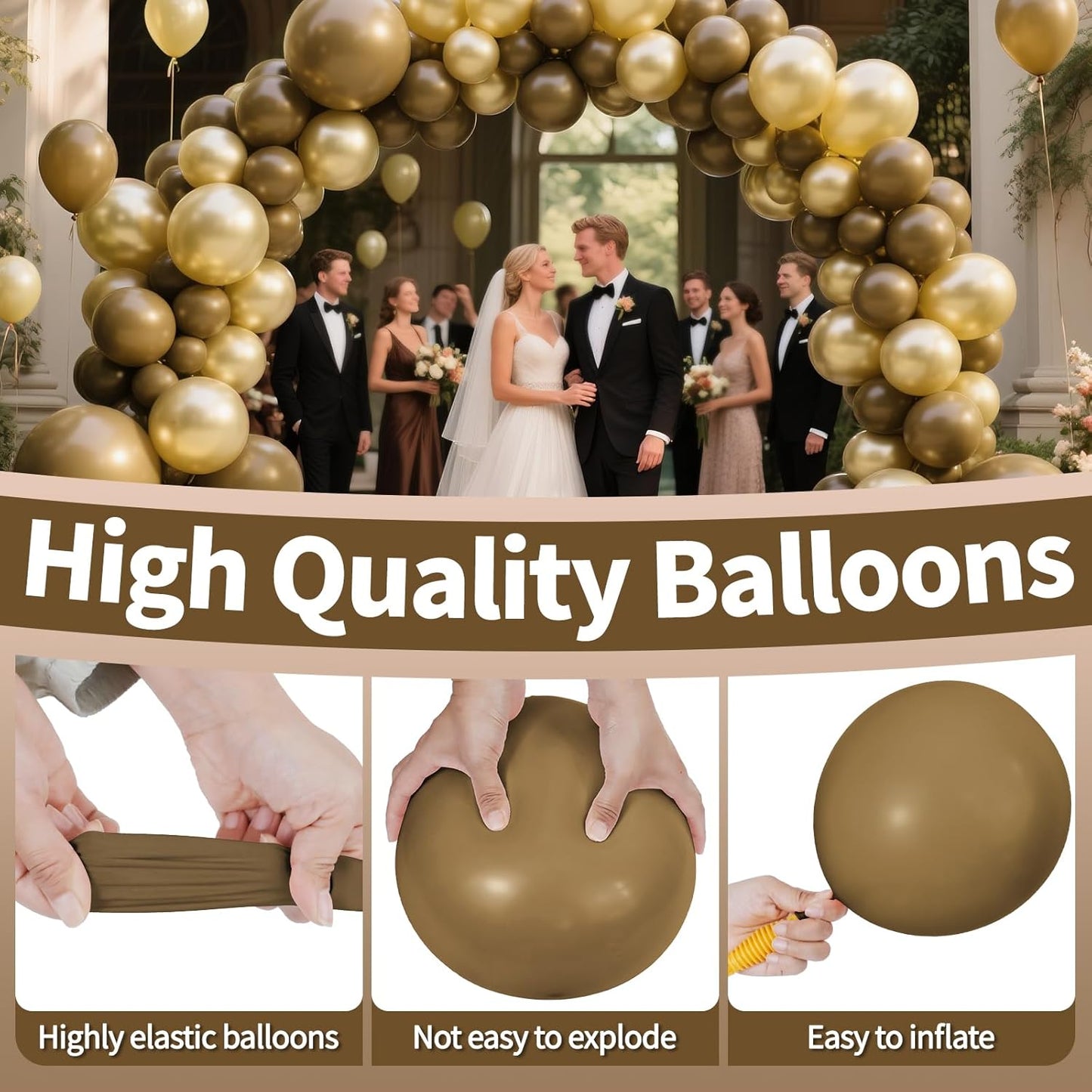 KAWKALSH Brown Balloon 12 Inch, 110pcs Latex Party Balloons Helium Bright Color for Birthday Baby Shower Wedding Party Supplies Arch Garland Decoration