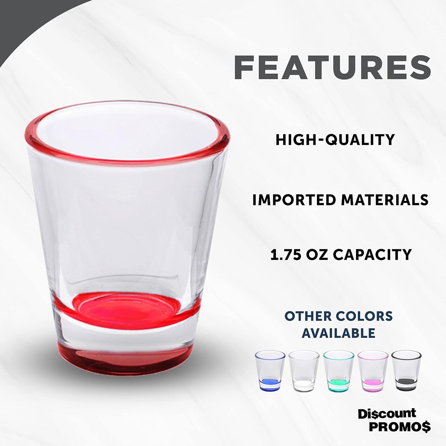 DISCOUNT PROMOS Shot Glasses Set 1.75 oz. Set of 10 Bulk Pack, Wedding Favor, Birthday Party, Tequila Shot Glasses, Vodka Shot Glass - Red Bottom Color