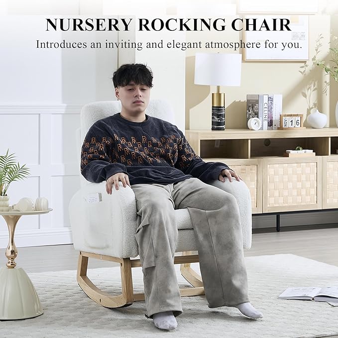 NIOIIKIT Oversized Nursery Rocking Chair, Teddy Upholstered Glider Chair - Image 4