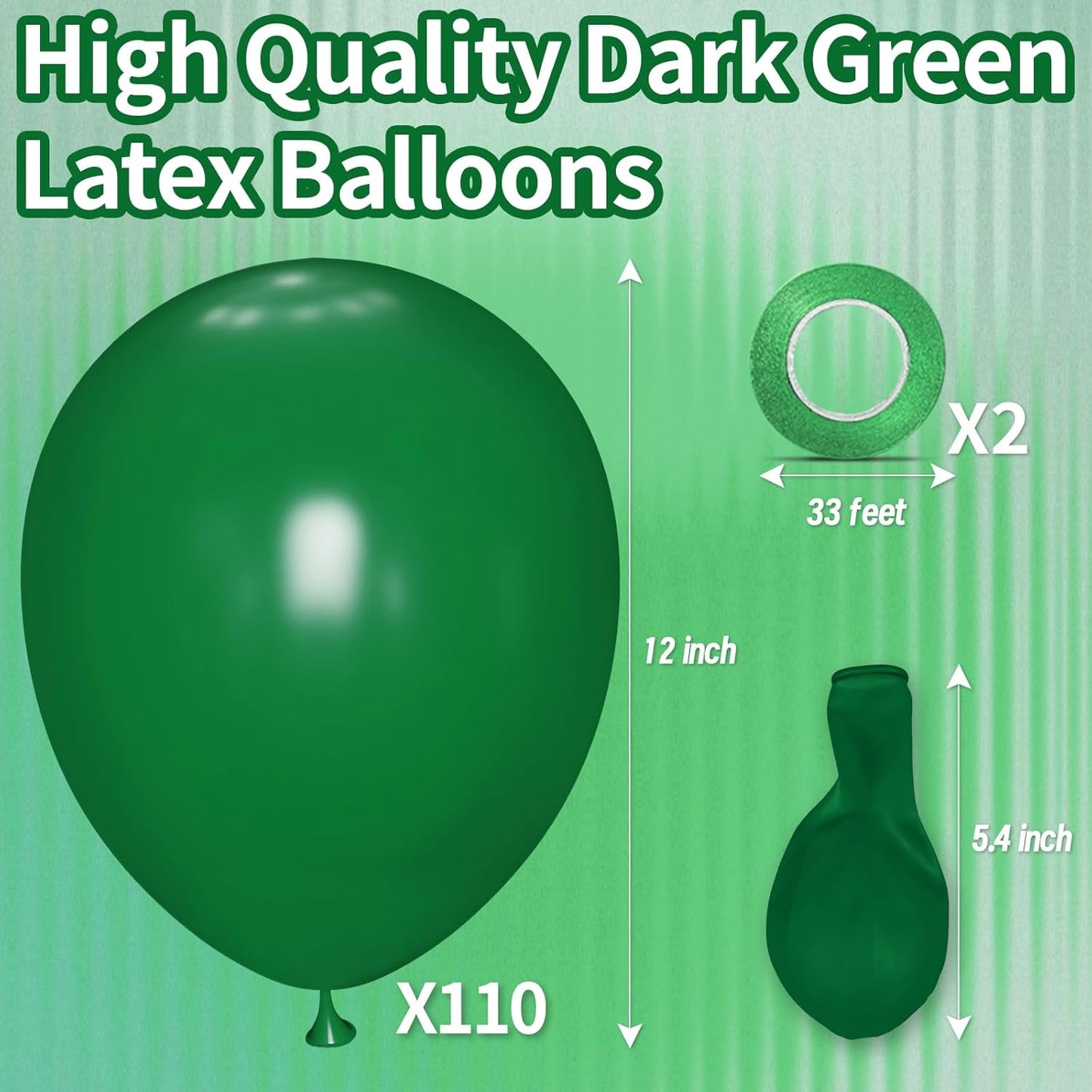 KAWKALSH Dark Green Balloon 12 Inch, 110pcs Latex Party Balloons Helium Bright Color for Birthday Baby Shower Wedding Party Supplies Arch Garland Decoration