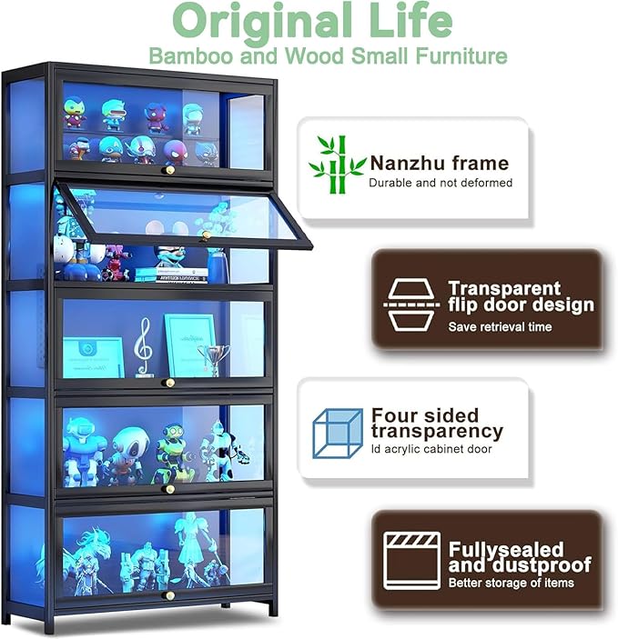 Display Cabinet with Acrylic Glass Doors 67.7'' Tall Curio Cabinet - Image 4