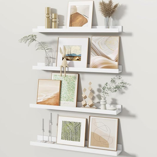 Fun Memories Picture Ledge Shelves Set of 4, 24 Inch Rustic Wall Mounted by FunMemories