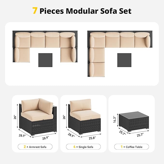 Aoxun Patio Furniture Set with Umbrella, 8 Piece Outdoor Sectional Sofas - Image 7