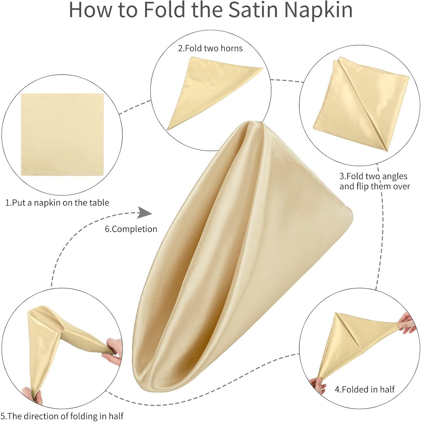 Aneco 16 Pack Square Satin Napkin Bright Silk Table Napkin Soft Smooth Fabric Table Napkin for Wedding Banquet Party Decoration, Champagne, 17 x 17 Inch