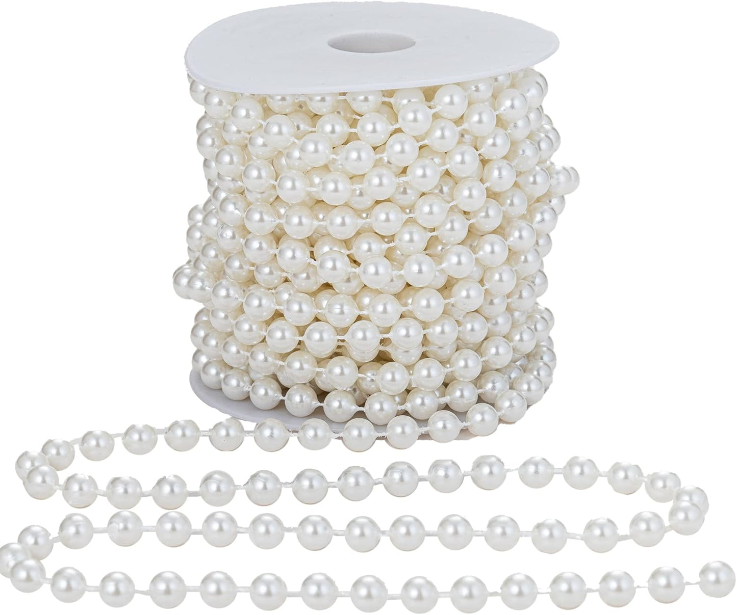 8mm Crafts Faux Pearl Beads Garland Pearl Bead Roll Strand of Pearls to Decorate Floral Centerpieces Wedding Party Favor Christmas Tree(33 Feet Ivory)