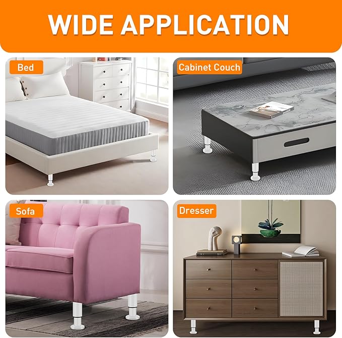 4 Pcs Adjustable Height Furniture Bed Support Legs 3.15-4.72 inch, Metal - Image 6