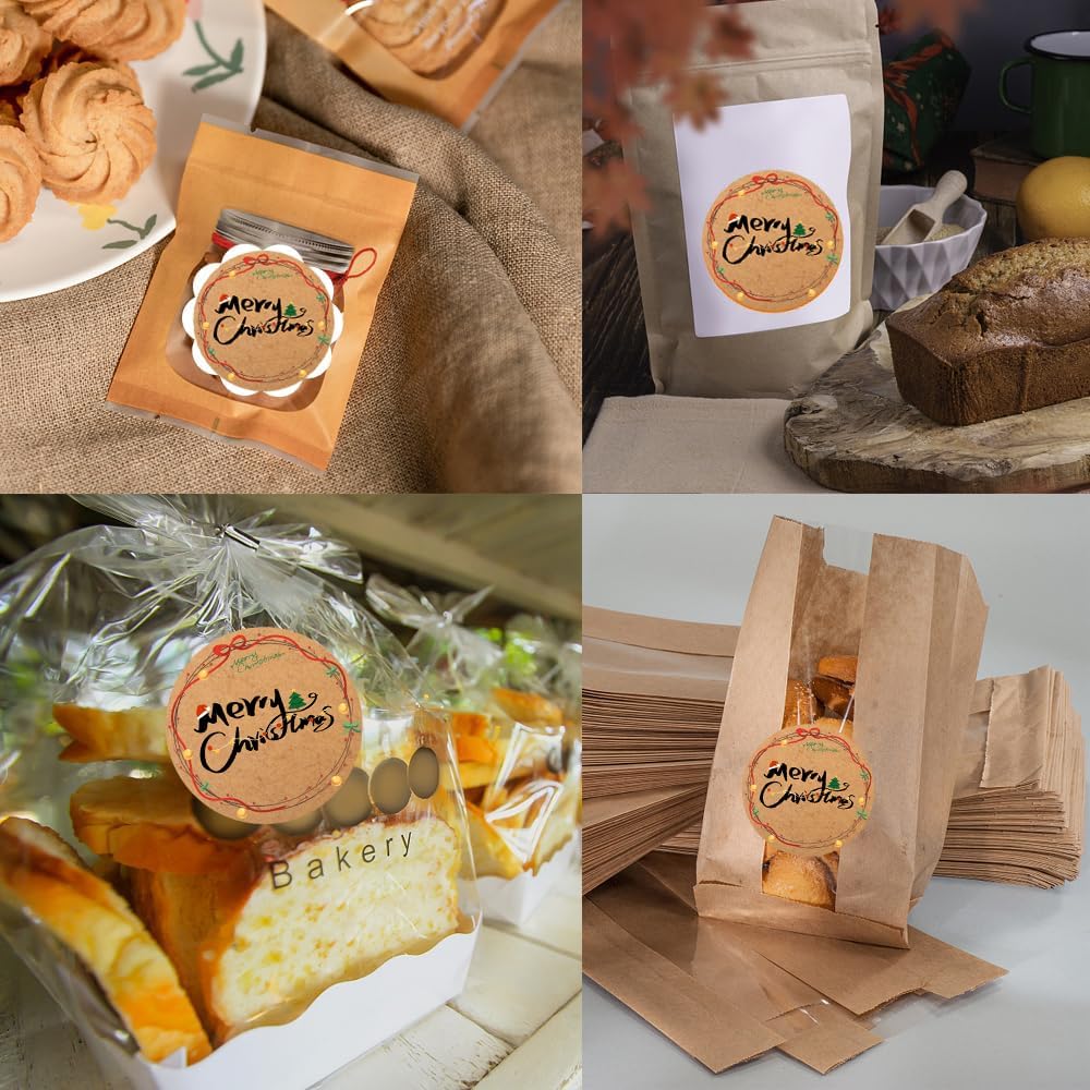 100-1000pcs Custom Stickers Merry Christmas Stickers Personalized Labels Adhesive Xmas Decorative Envelope Seals Stickers for Cards Gift Boxes(Round-10)