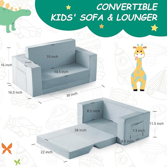 Kids Couch, 2-in-1 Toddler Chair Comfy 1-3 Years, Convertible Kids Chair - Image 3