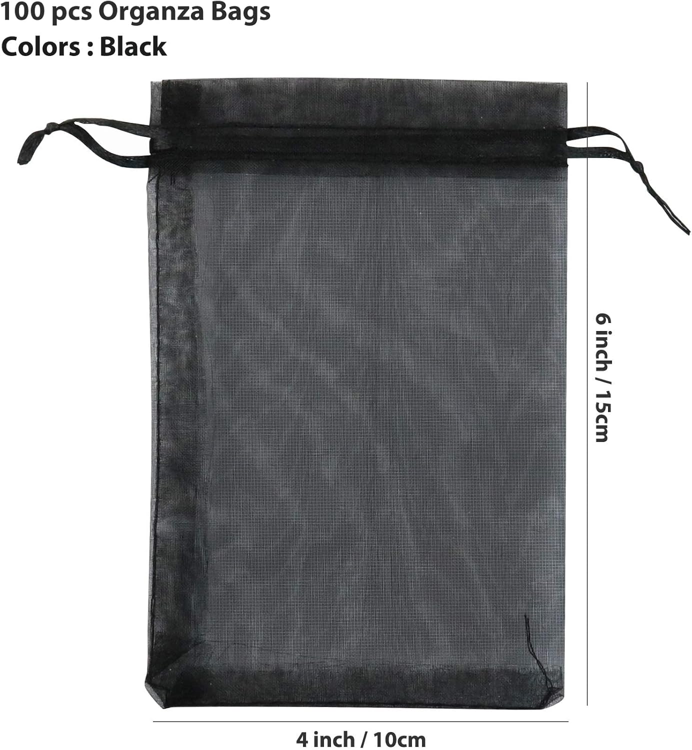 ANZNKU 100 Pack Premium Organza Bags, Black Drawstring Wedding Favor, 4x6 Inches Small Mesh for Halloween, Jewelry, Party, Christmas - Sheer Gift