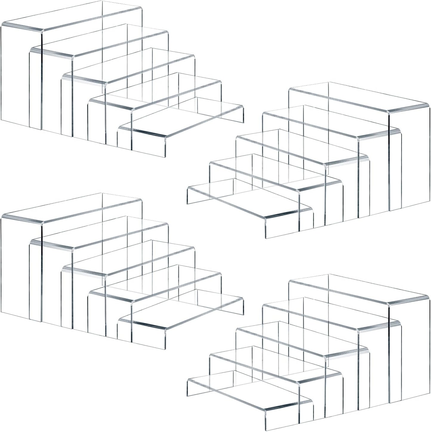 Fixwal 20pcs Large Acrylic Risers 4 Set Acrylic Display Stand Perfume Organizer Stands Clear Rectangular Dessert Table Display Set, Display Shelf for Show Cupcake, Figures, Jewelry, Toys