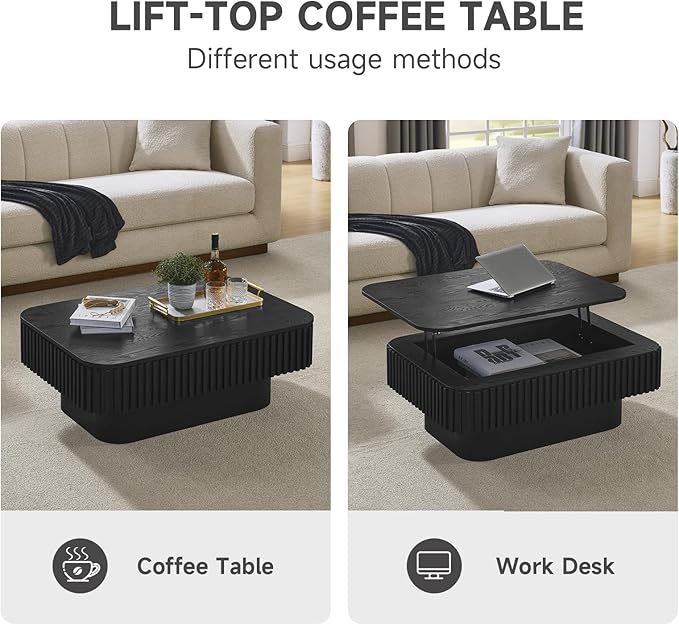 Lift Top Coffee Table for Living Room, Rectangle Handmade Solid Wood Strips - Image 7