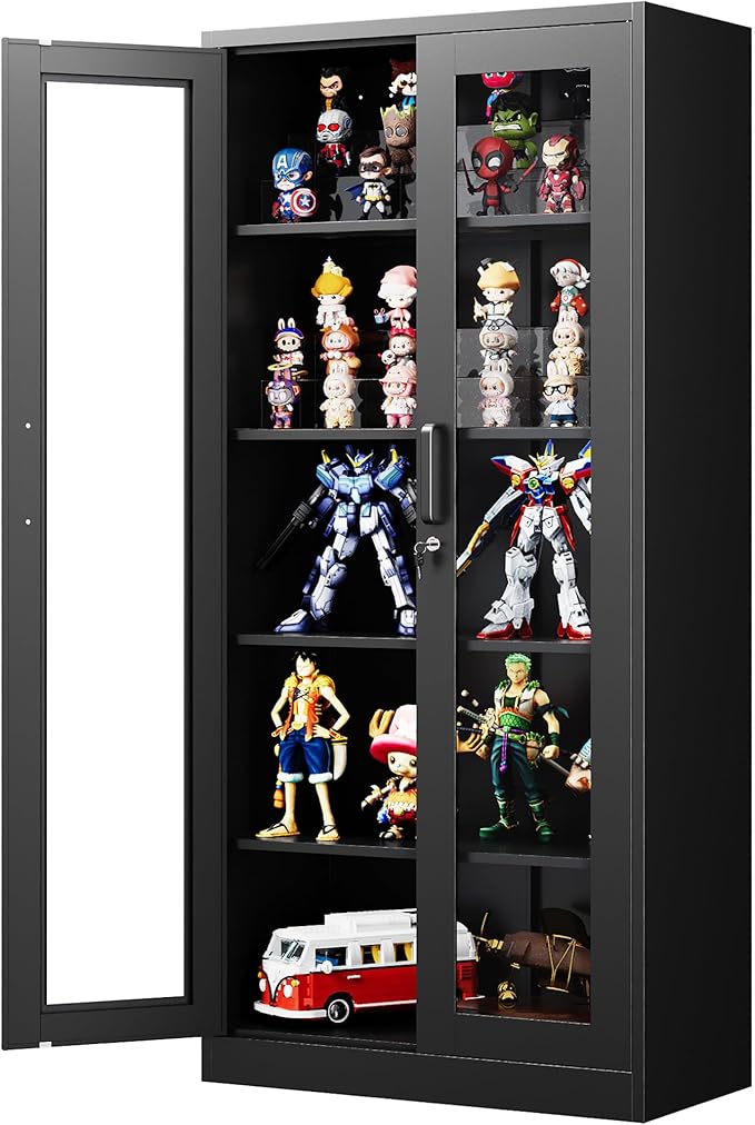 PEUKC Display Cabinet with Glass Doors, 71 Inches Metal Display Case with 4 - Image 3