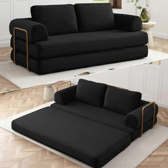 HANXIN 80 Inch Convertible Sleeper Sofa Bed, High Back Plush Corduroy Folding by HANXIN
