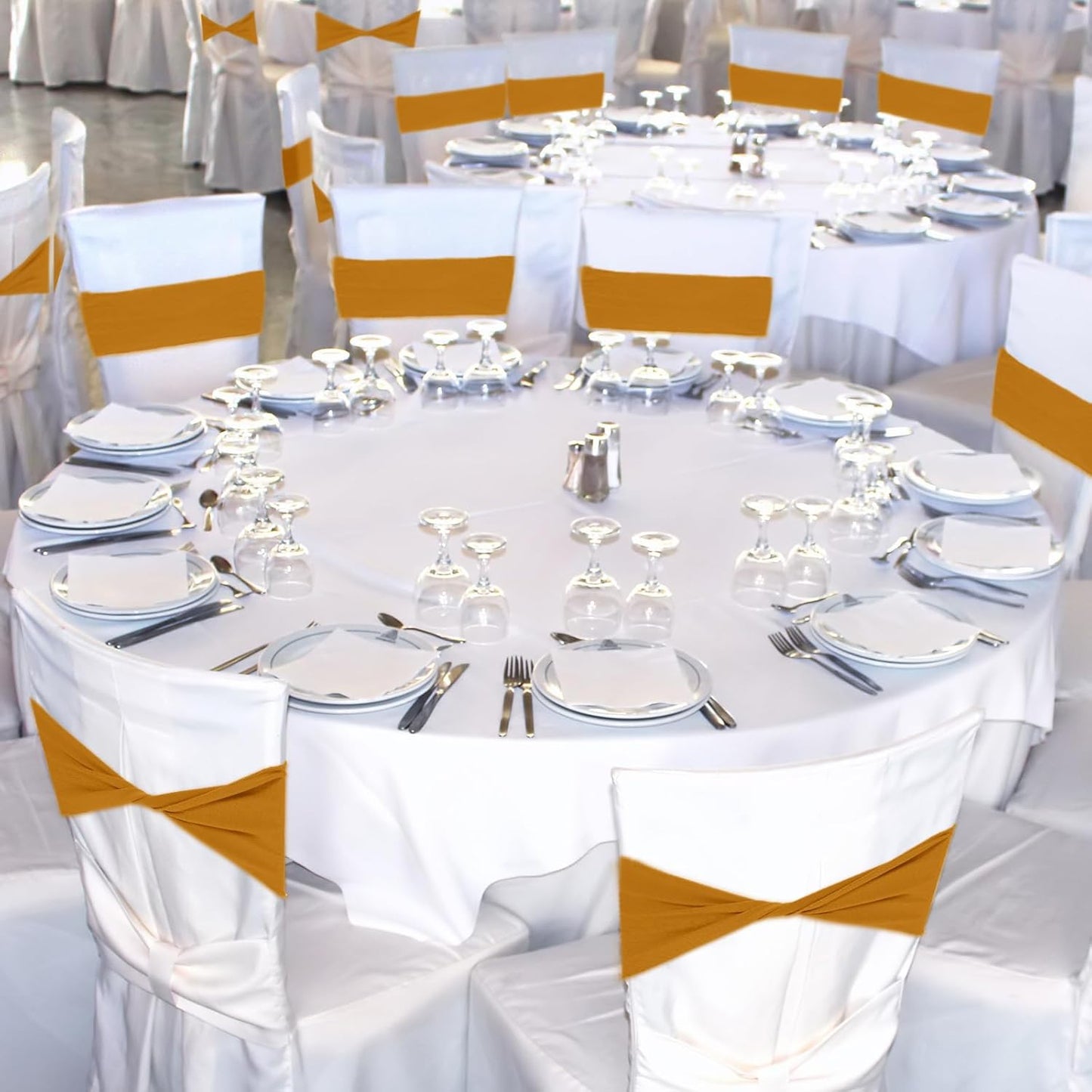 Kinlop 50 Pcs Spandex Chair Sashes Bows Chair BB0C3V65Z6Tands Slider Sashes for Covers Elastic Bands Ties Without Buckle Decorations for Wedding Party Events Ceremony Birthday(Mustard Yellow)