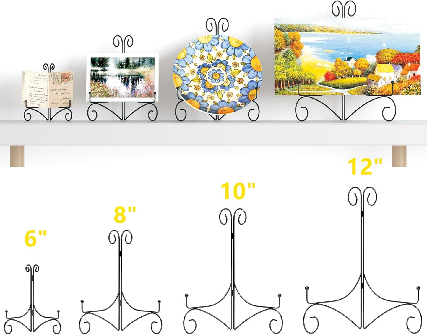 Plate Stand for Display with Hinged Folding Design, 6 Inch Picture Stands for Tables, Small Easels for Displaying Book, Art Piece, Photo and Platter, 6’’ Black