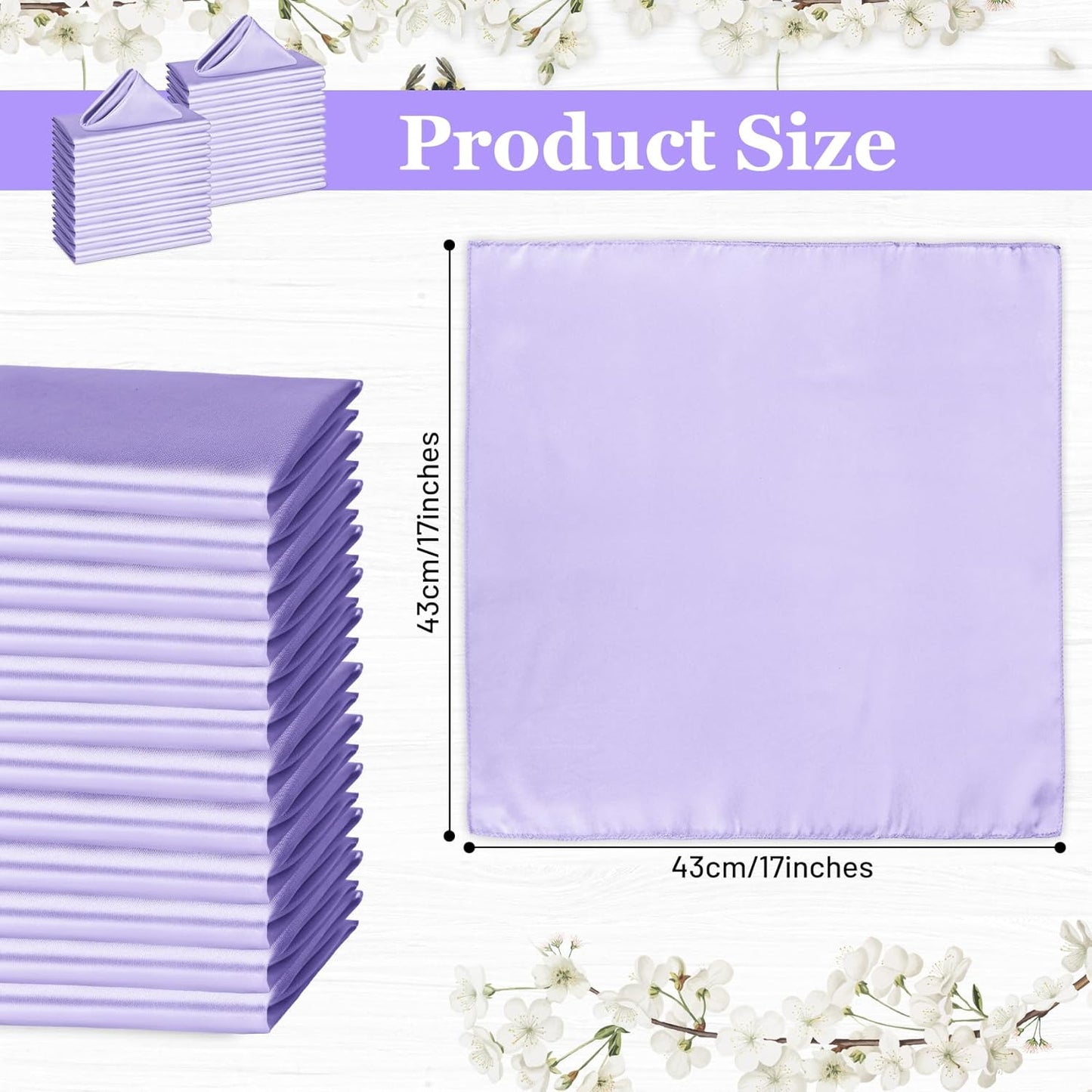 Bailarina 80 Pack Lavender Satin Napkins,17x17 Inches Wedding Napkins Square Soft Silky Table Napkins Bulk Decorative Elegant Cloth Napkin for Party Decoration, Banquet,Wedding,Graduation