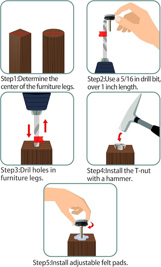 HUAYY 12 Pack Adjustable Furniture Leveling Feet, 1/4-20 Threaded Stem - Image 5