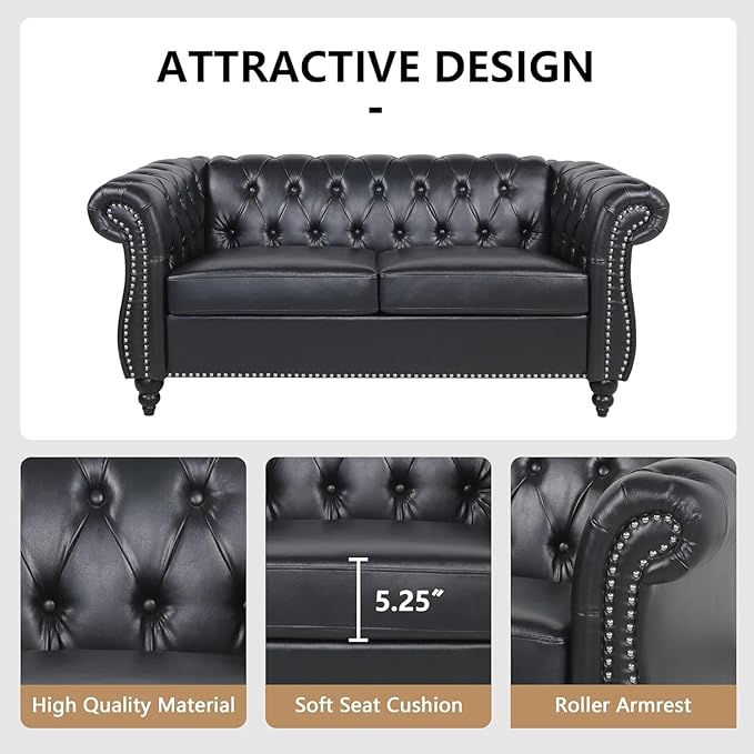 Mid-Century 2 Seater Sofa, Faux Leather Loveseat - Image 5
