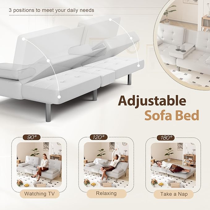 Shahoo Convertible Folding Futon Sofa Bed Sleeper Couch - Image 4