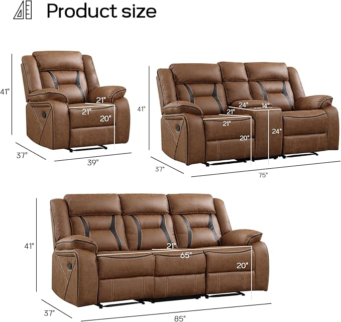 EBELLO Faux Leather Recliner Sofa Furniture Set - Image 2