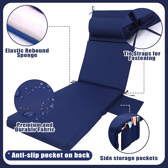 Wenqik 2 Pcs Outdoor Chaise Lounge Cushion - Image 3