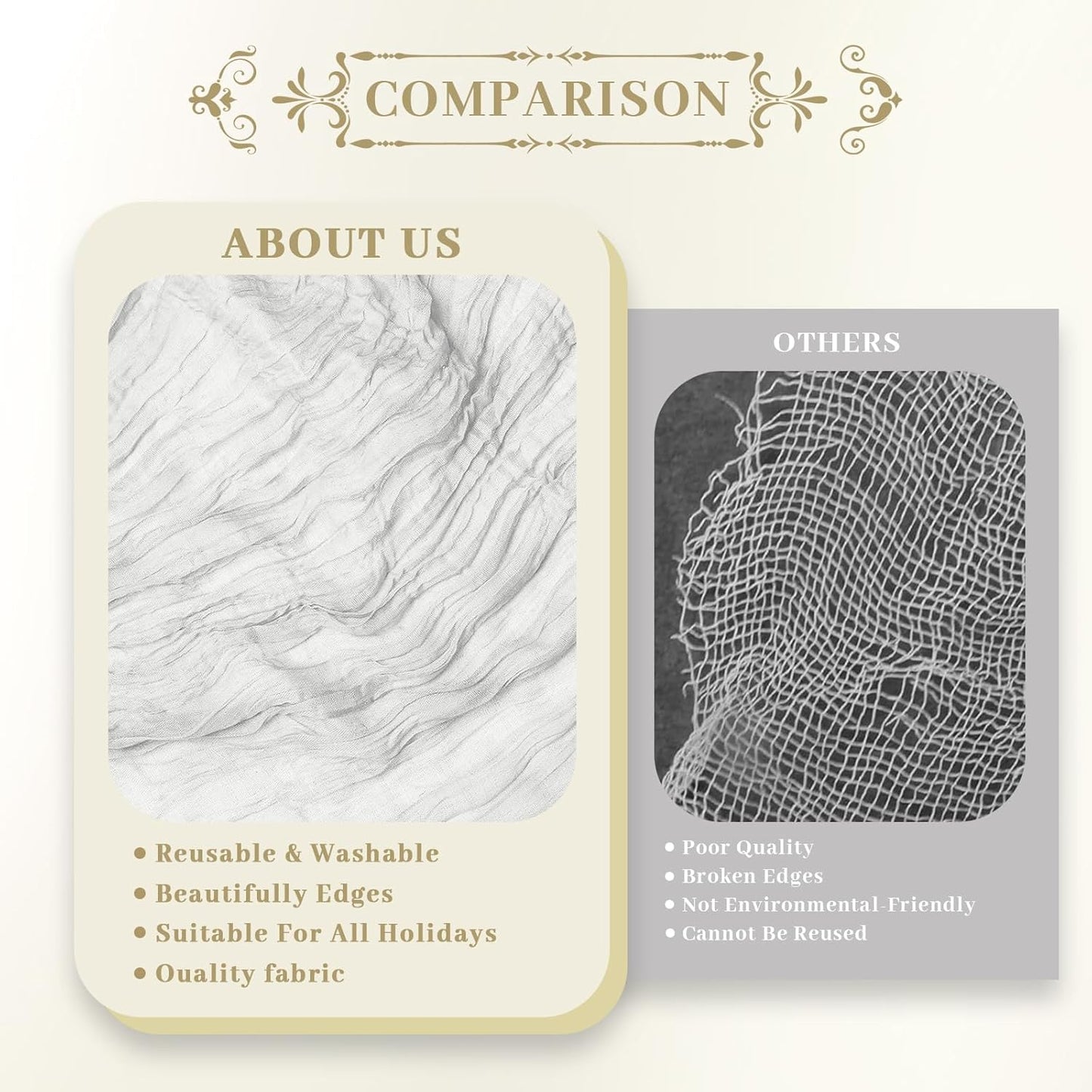 Le courant 12pcs 10Ft Cheesecloth Table Runner, Rustic Boho Gauze Cheese Cloth Runner Table Runner for Weddings Bridal Baby Shower Birthday Holiday Parties Home Decor, Lvory