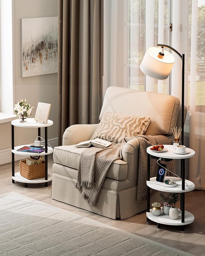 Round Side Table with Lamp and USB Ports, 3-Tier Small End Table - Image 6