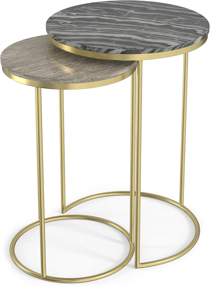 SIMPLIHOME Ashley Nesting Tables Set – 16 inch Wide Genuine Marble Top Metal - Image 6