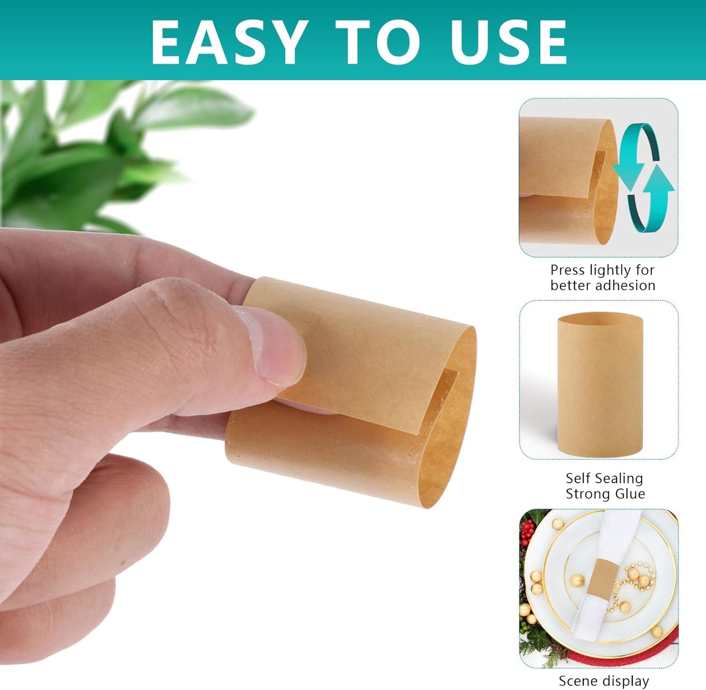 Paper Napkin Bands,Napkin Rings Self Adhesive,Silverware Wraps Bands(Kraft,2000 pcs)