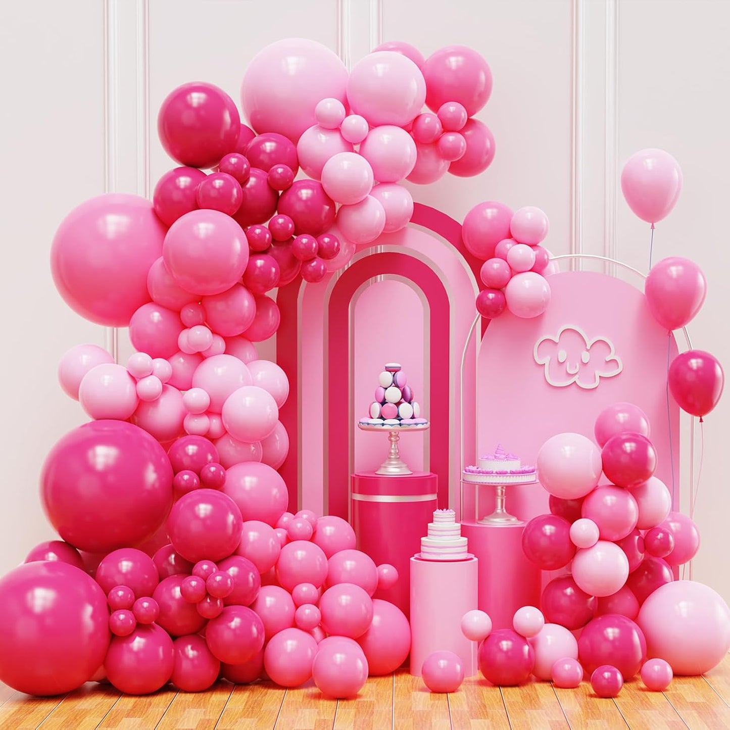 Pink Balloon Arch Kit, Metallic Hot Pink Balloons Garland with Different Sizes for Baby Shower, Birthday, Princess, Graduation, Valentines Day Party Decorations