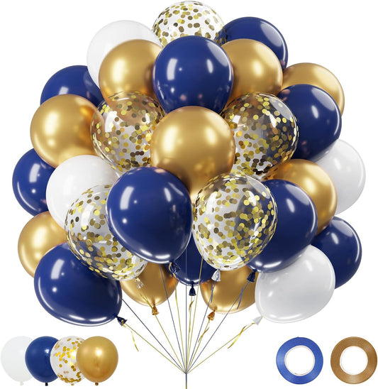 Netnology Navy Blue Gold Balloons Set, 60Pcs 12 Inch Navy Blue White Metallic Gold and Gold Confetti Latex Balloon for Birthday Baby Shower Bridal Shower Wedding Graduation Party Decorations