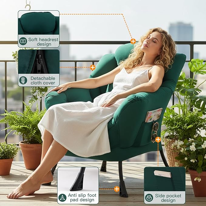 Lazy Chair for Living Room, Large Dark Green Accent Chair - Image 2