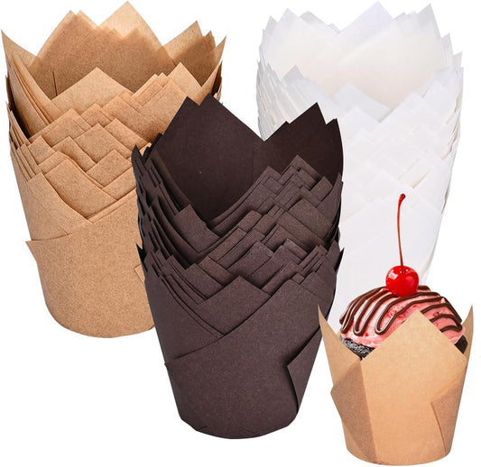 Tulip Cupcake Liners for Baking 200 Cups, Unbleached Parchment paper Muffin Liners, Upgraded Standard Cupcake Wrappers, Greaseproof Cup Cake Liner, Easy to Use in Party, Birthday, Christmas (Mix)