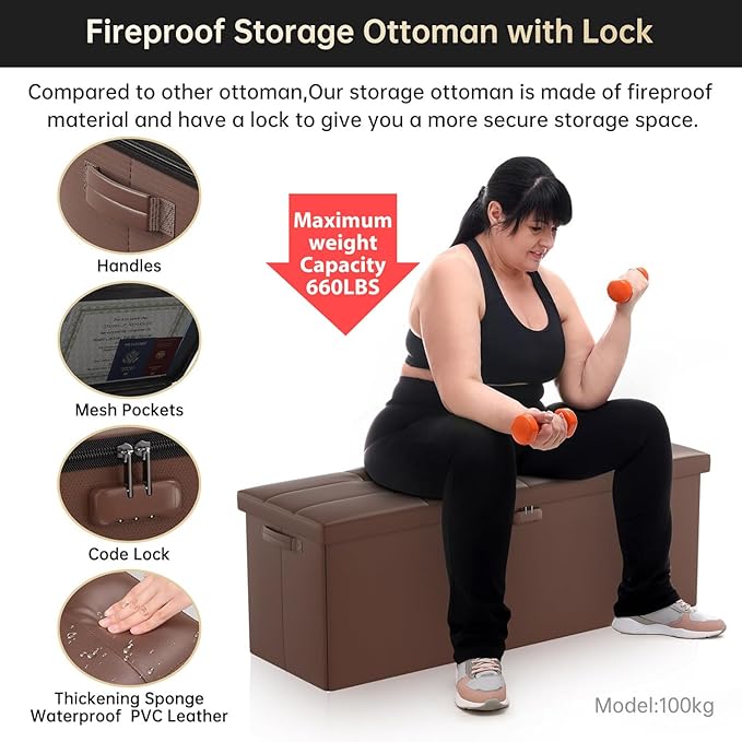 DocSafe Storage Ottoman Bench, Fireproof＆Waterproof Folding Bench - Image 6