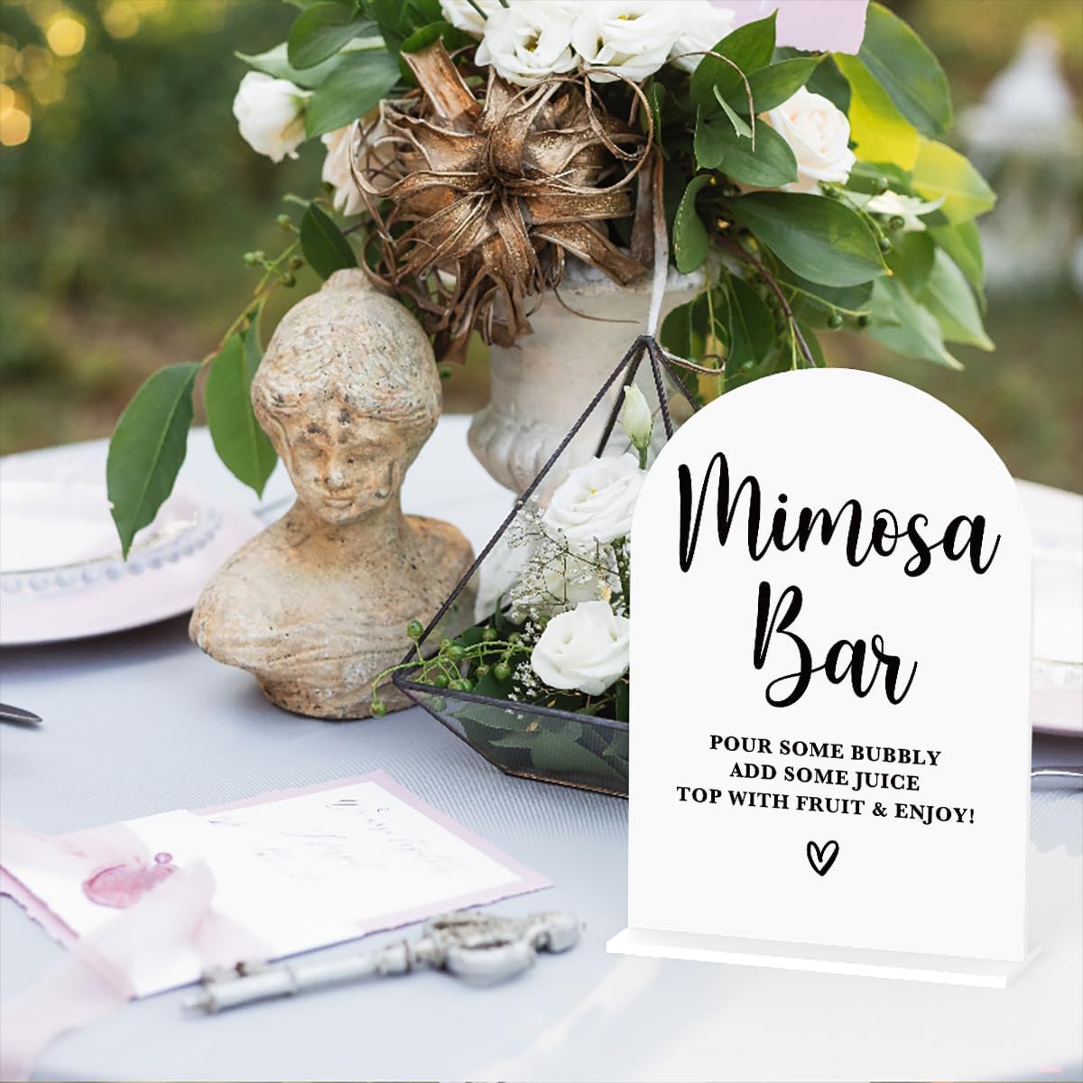 Acrylic Wedding Signs, Bridal Shower Decorations, Mimosa Bar Signs for Reception, Modern Calligraphy Arch Acrylic Table Top Sign for Wedding Reception and Engagement Parties (White)