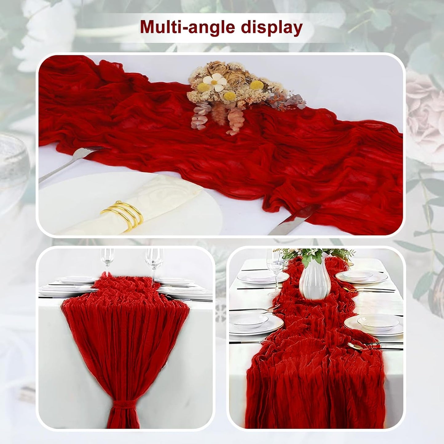 6 Pack Burgundy Cheesecloth Table Runner 35x120 Inch 10Ft Rustic Gauze Cheese Cloth Table Runner Sheer Cheesecloth Table Runners for Wedding Party Bridal Shower Decoration