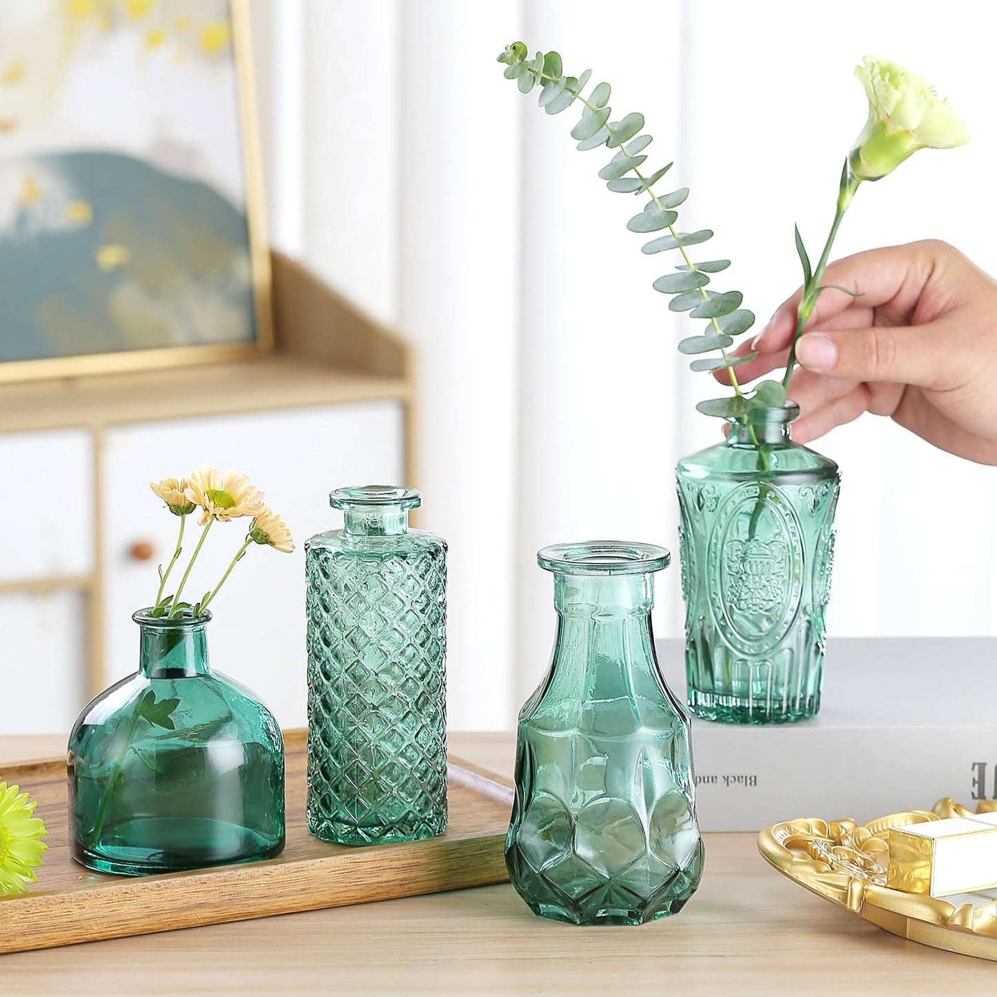 Bud Vases in Bulk 15 Pcs,Small Glass Vases for Flowers as Wedding Centerpieces for Tables,Clear Flower Vases Suitble for Wedding Decorations,Christmas,Anniversary,Birthday Party (Dark Green)