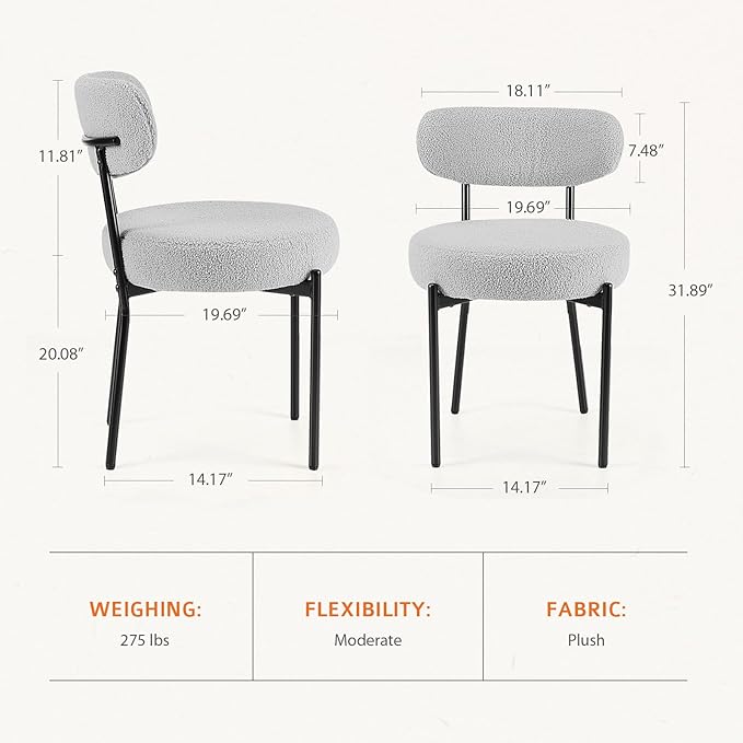 Sweetcrispy Dining Chairs Set of 2, Boucle Upholstered Modern Mid Century Round - Image 2