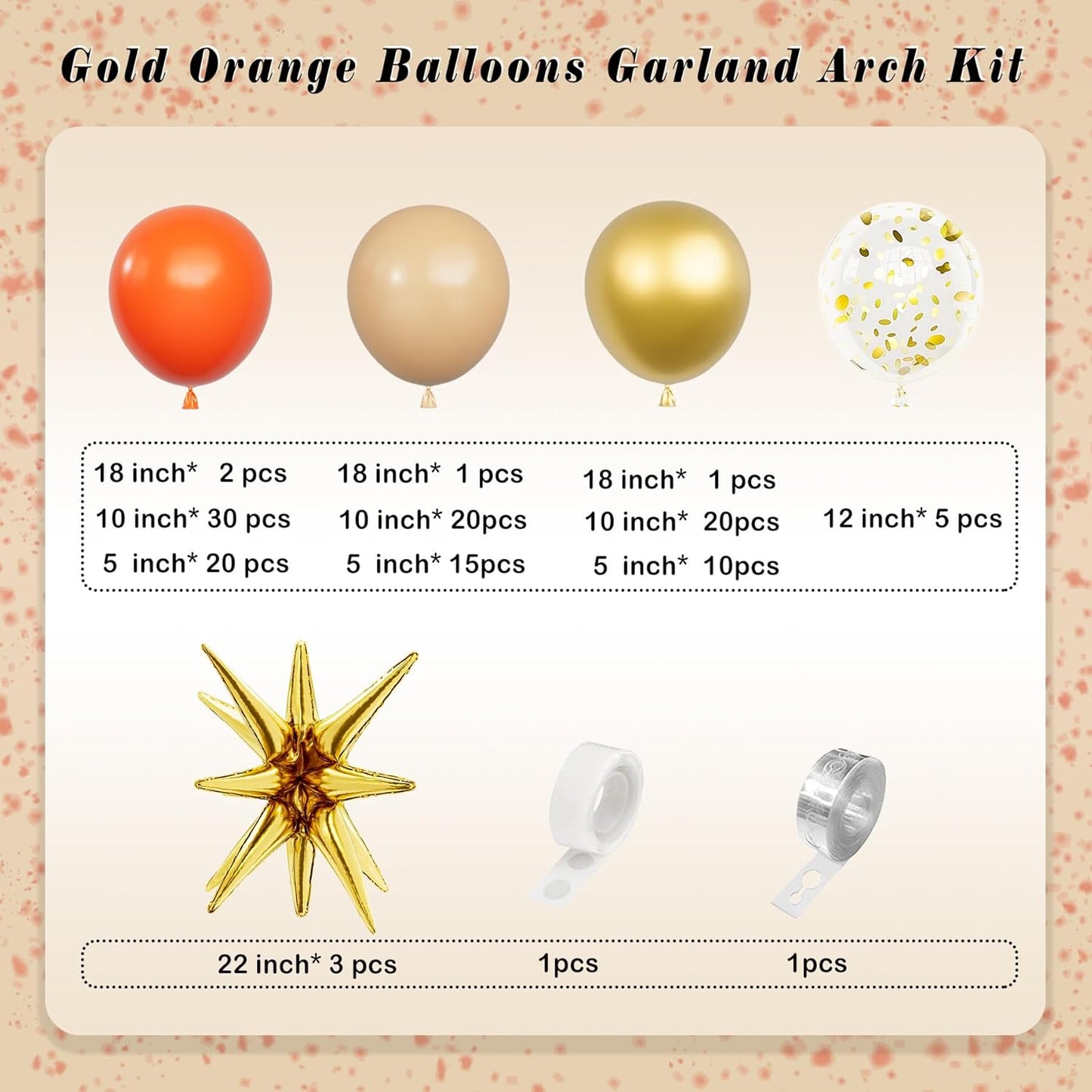 Gold Orange Balloons Garland Arch Kit,127 Piece Confetti Latex Metal Aluminum Foil Balloons for Birthday Baby Shower Party Decor Supplies