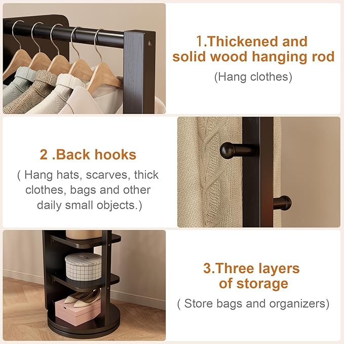 WoodsWhisper Full Length Mirror Coat Rack Solid Wood Floor Mirror 66"x12" Full - Image 8