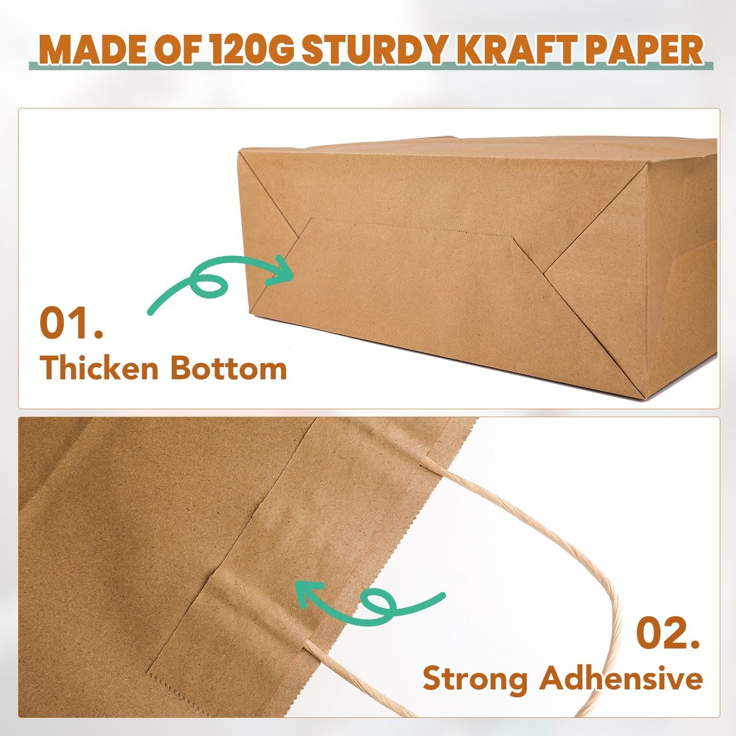 BURVAGY 16x6x12 Inch 100 Pcs Large Kraft Paper Bags with Handles Bulk, Brown Gift Kraft Shopping Bags for Small Business Boutique Retail Grocery