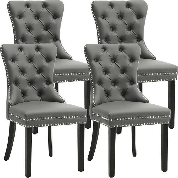 KCC Faux Leather Dining Chairs Set of 4, Upholstered High-end Tufted Dining by KCC
