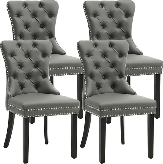 KCC Faux Leather Dining Chairs Set of 4, Upholstered High-end Tufted Dining by KCC