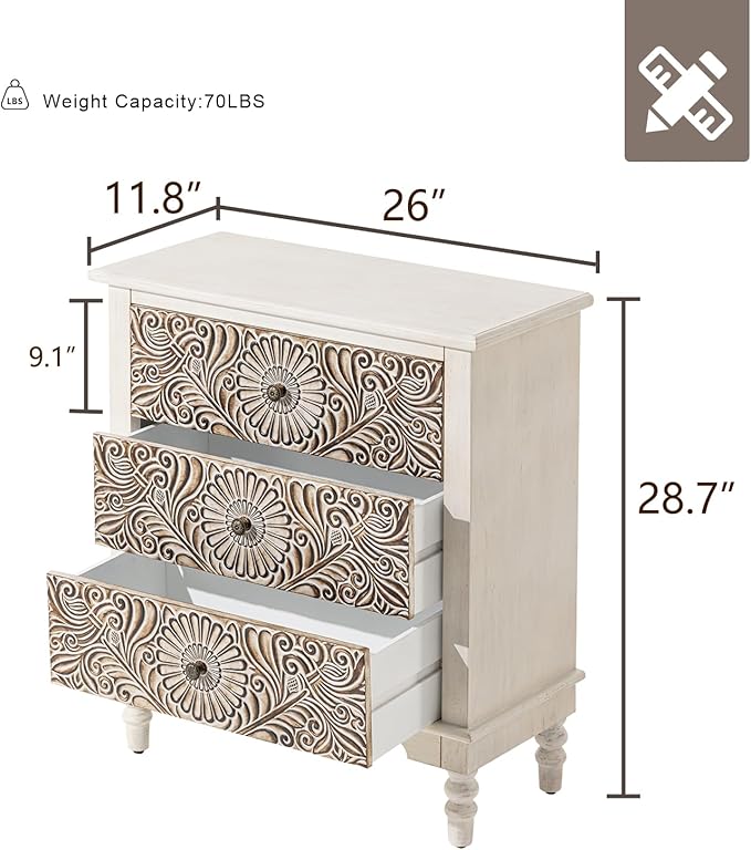 HOMPUS Nightstands Set of 2, Night Stand w Flower Pattern, Bedside Table Set of - Image 3